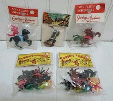 1960s Cowboys  Indians Plastic Toy Figures Set Sealed Bag Vintage Lot Of 5 NOS