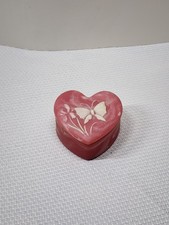 Vintage Robert Nemith Pink Soap Stone Incolay Butterfly Flowers Heart Box. Rare