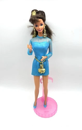 Vintage 1992 Brunette EARRING MAGIC Barbie Earring Charms Long Wavy Hair