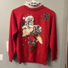 Vintage Basic Editions Kids Cat Holiday Sweater Size Medium 10/12