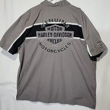 Harley Davidson Embroidered Mechanic Button Shirt Mens Size XXL Gray