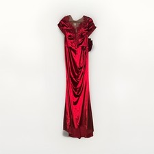 Vintage Red Velvet Maxi Evening Dress Gown for Eveningwear