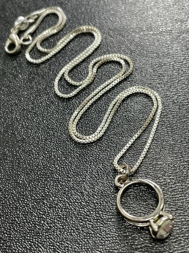 Vintage 925 Sterling Silver 18” Chain Crystal Rhinestones Ring Pendent Necklace