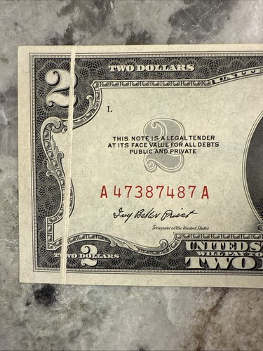 Gutter Fold Error! 1953A $2 Red Seal Legal Tender Note Uncirculated - Picture 3 of 9