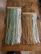 Set of 2 Boho Yarn Wall Hangings Wood Mount Green  Neutral Fiber Wall Art Decor