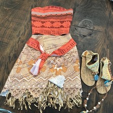 Disney Princess Moana Costume, Size 4-6X, With Shoes US 13 , And Necklace