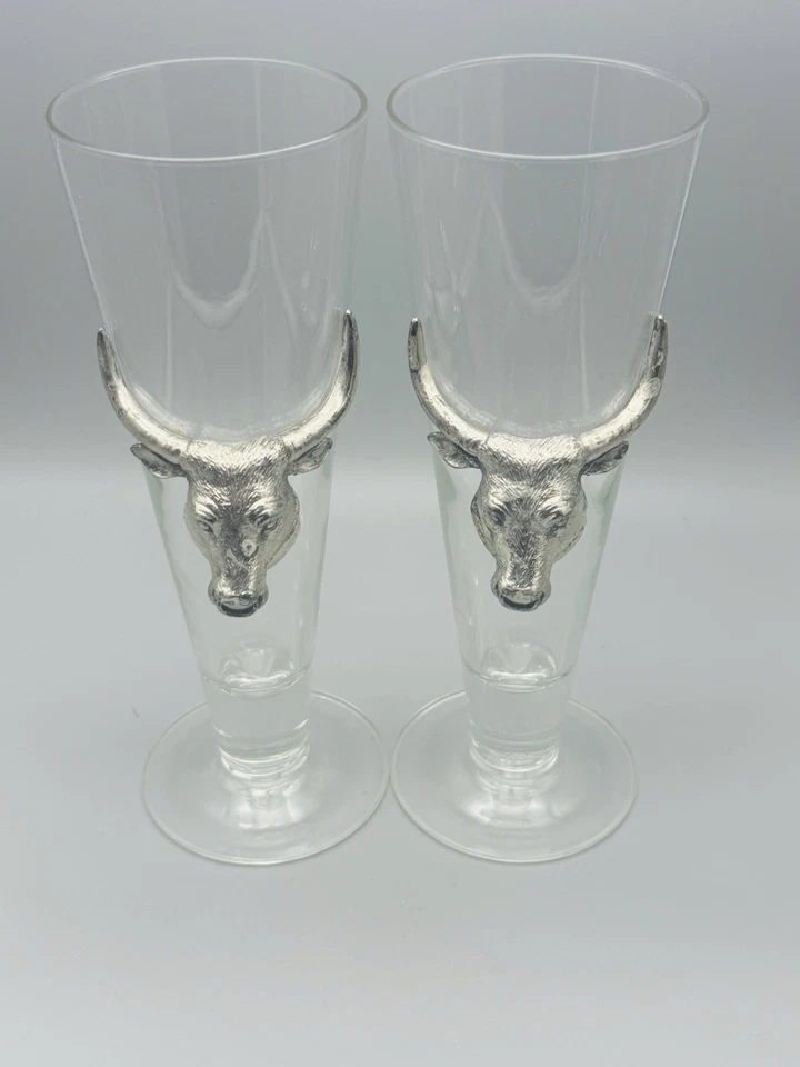 Arthur Court Pilsner Vidrio Toro Cabeza Longhorn Años 90’s Taurus Texas JUEGO DE COLECCIÓN Foto 3 de 3