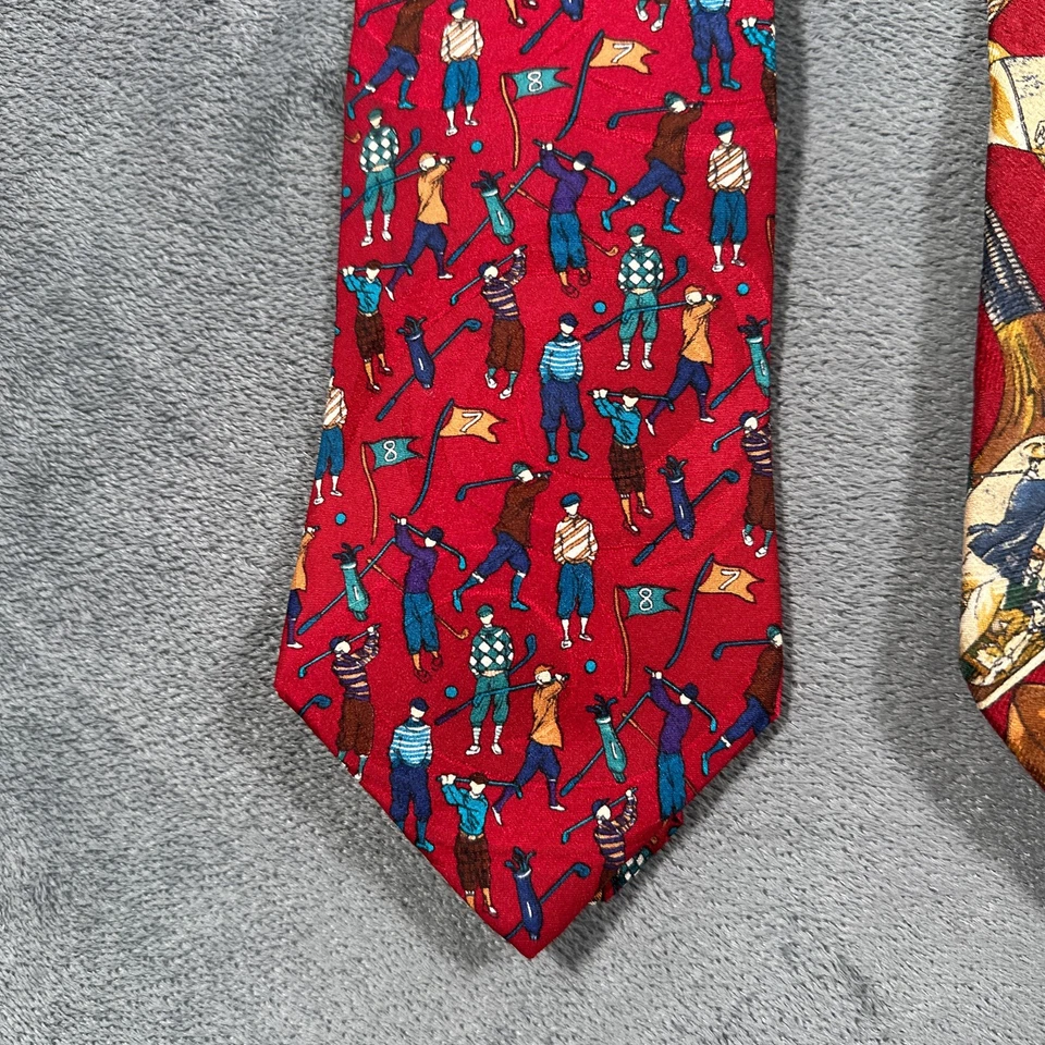 Lote de corbatas de seda de golf vintage Aldo Ponti marrón Shedd Crooks & Creed rojo novedad años 90 Foto 2 de 4