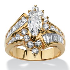 3.20 TCW Marquise-Cut Cubic Zirconia Yellow Gold-Plated Ring