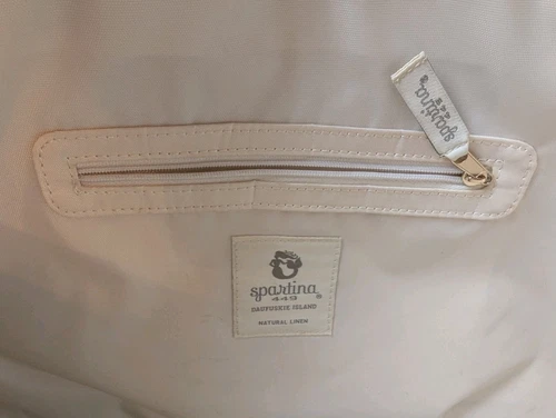 Spartina 449 Daufuskie Island Natural Linen Tote Bag Distressed Mineral Blue - Picture 10 of 15