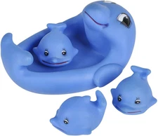 4pc Dolphin Bath Toy Set – Large Mama Dolphin with 3 Baby Dolphins – Pool & Tub