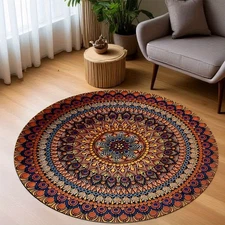 Velvet Round Patterned Floor Mat, 850gm², Upgraded Classic Velvet Mat with Non-S