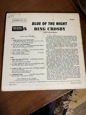 Bing Crosby Blue of the Night 45 RPM EP Vinyl Record Decca ED 677