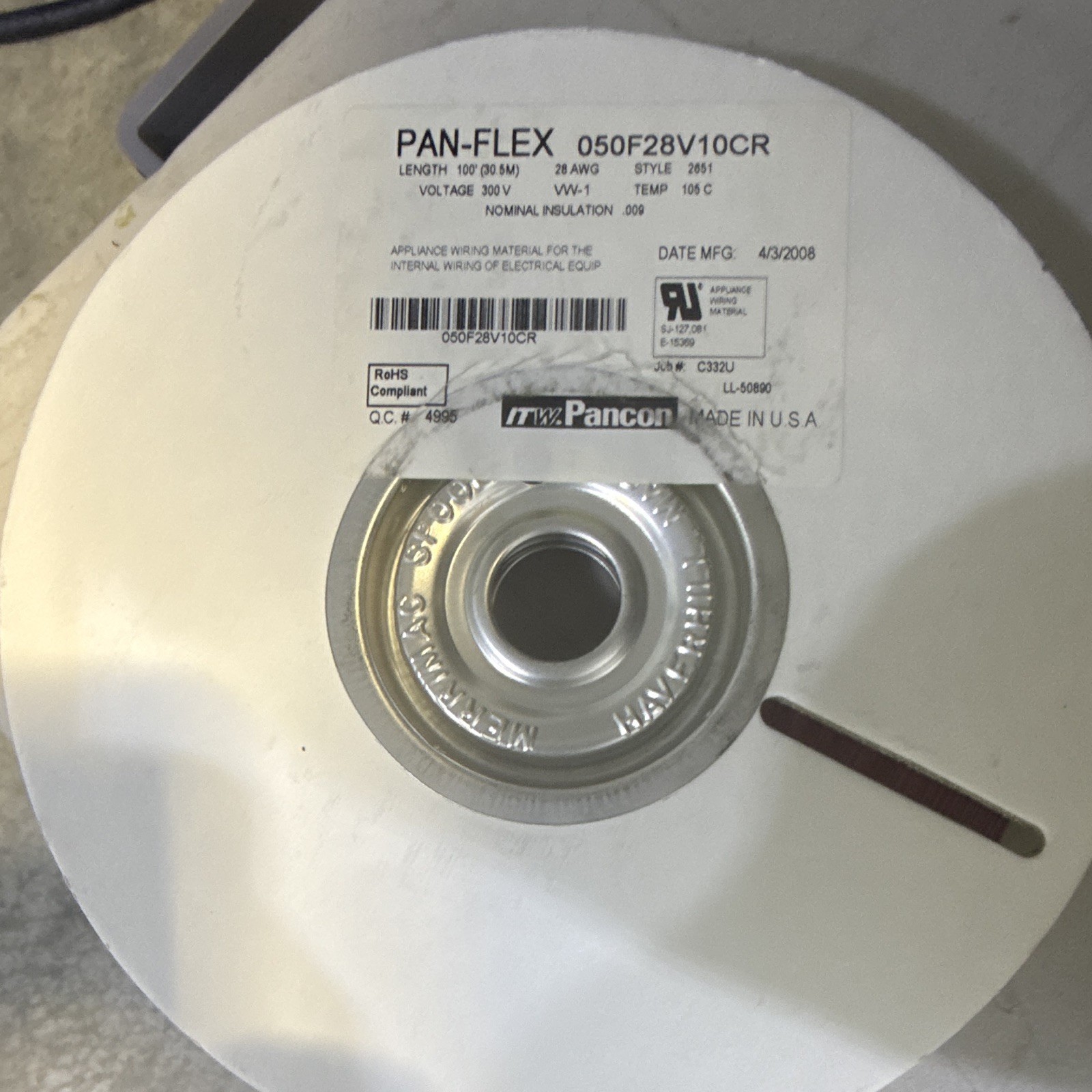 PAN-FLEX 050F28V10CR 28 AWG 10-Conductor Flat Ribbon Cable 100 ft 300V