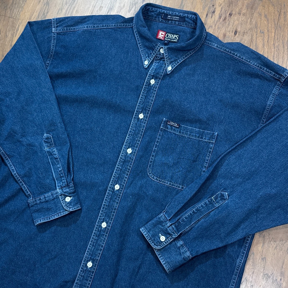 Vintage Chaps Ralph Lauren Shirt Mens XL Blue Denim Oversized