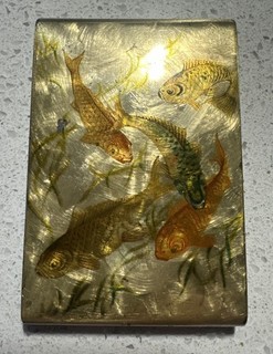 Vogue Vanities Vintage Powder Compact With Fish Design & Protective Soft Sleeve