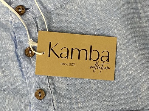 Camicia uomo Kamba Collection 100% lino blu con tasca 1/4 bottoni nuova con etichetta taglia L - Foto 6 di 9