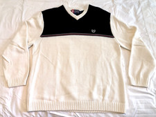 Vintage Classic Chaps Ralph Lauren V-Neck Tennis Sweater Mens L Navy, White