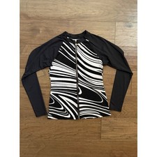 Bleu Rod Beattie Rash Guard Womens M Black White Swirl Zip Long Sleeve Swim Top