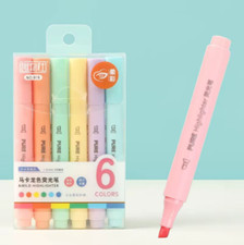 6Pcs Pastel Macaron Highlighter Pens Fluorescent Markers School Office Supplies