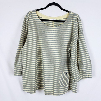 #ad #ad Kleen Lagenlook Striped Top Womens XL? Boxy Yellow Coastal Casual 3 4 Sleeve $27.99