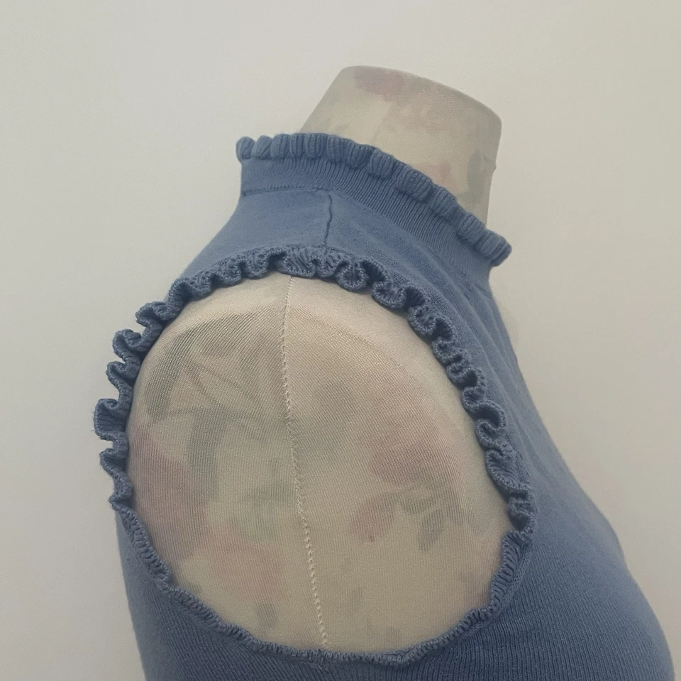 Blue Sleeveless Jumper Size 10 Oasis with pie crust neckline, Cotton Blend - Image 4 of 4