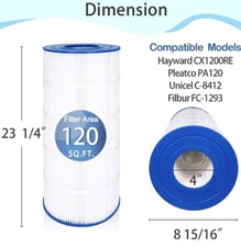 Future Way PA120 C1200 Replacement Filter Cartridge for Pool System
