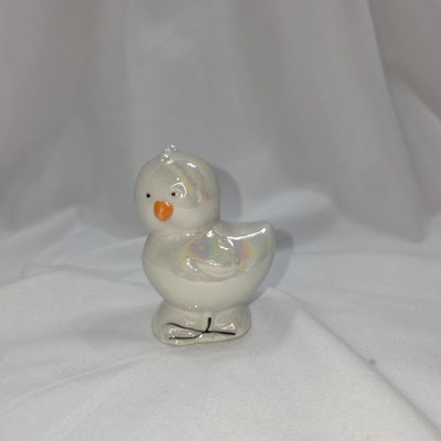 Ceramic Chick Figurine White Iridescent Pearlescent Easter Bird