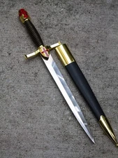 14.5” Fantasy Gold Crusader Red Cross Dagger Black Scabbard Collectible Box