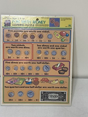 1985  Vintage Golden Step Ahead learning Tray Puzzle Fun with Money