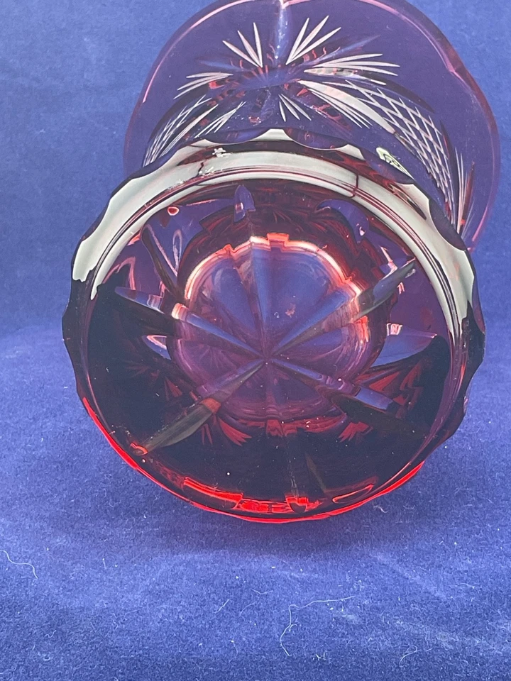 Egerman hand blown hand cut ruby cased glass vase - Image 3 of 4