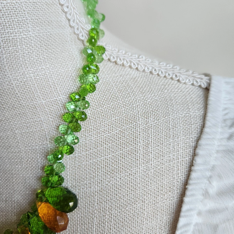 纯银绿色和琥珀水晶泪珠项链带匹配耳环 17 — 第 4/4 张图片