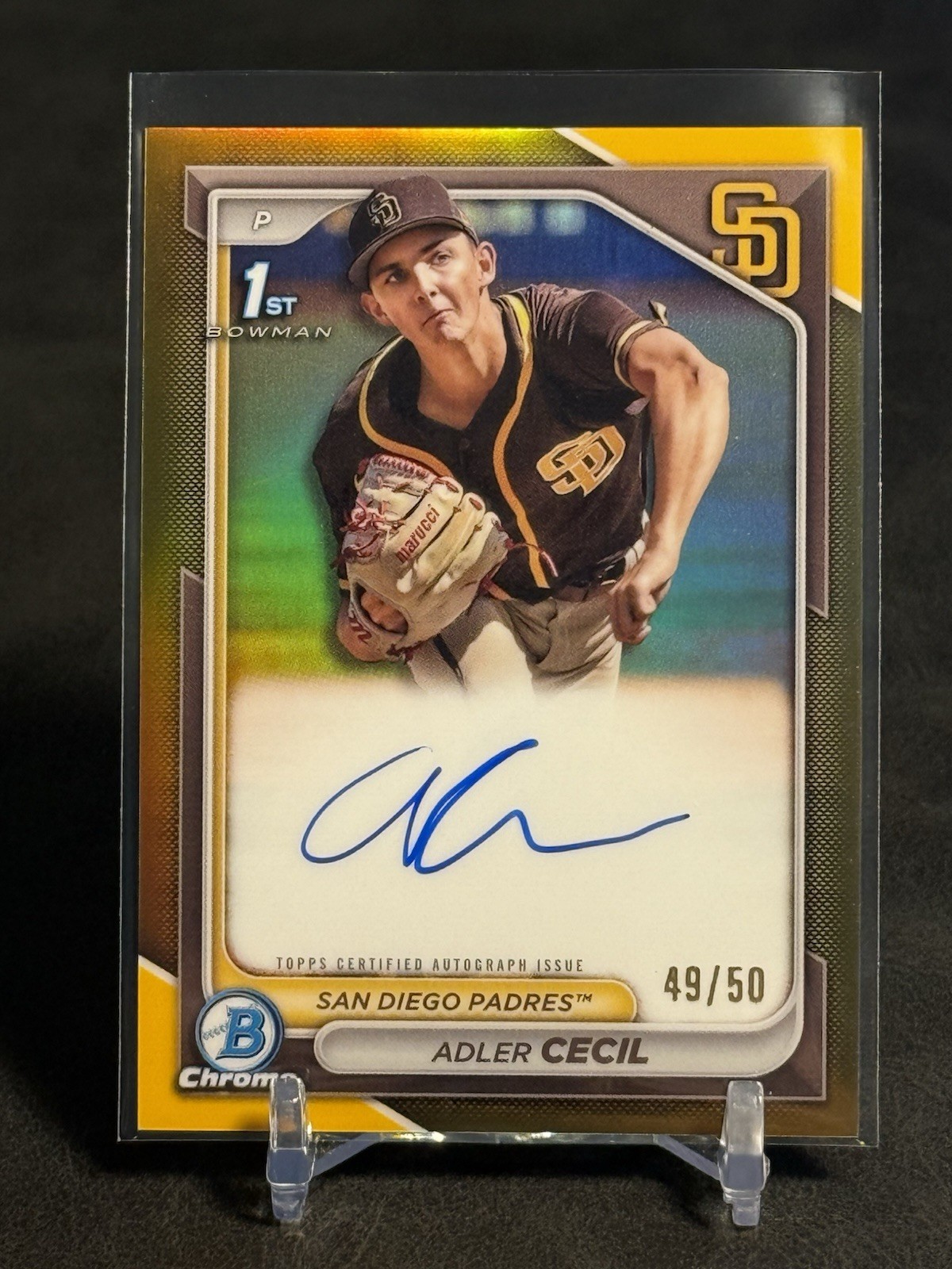 2024 Bowman Chrome Adler Cecil 1st Bowman Rookie RC True Gold Auto /50 Padres