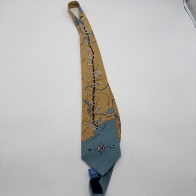 57'' Signed Noel Strand Map Route 66 Silk Neck Tie + Unique Car Trailer Tie Tacks