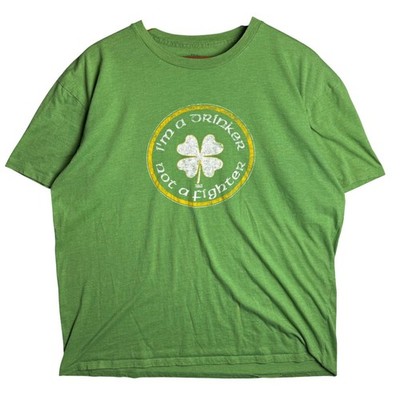 Solid Threads Mens XL Green Im a Drinker Not a Fighter Shamrock Graphic T-Shirt