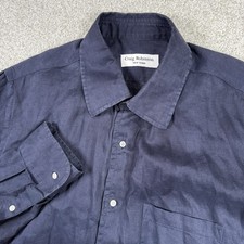 Craig Robinson Brooklyn New York Linen Shirt Sz 44 Blue Button Long Sleeve