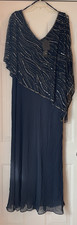 J Kara Women's Pop Over Long Beaded Dress Size 18W NWT Navy/Mercury
