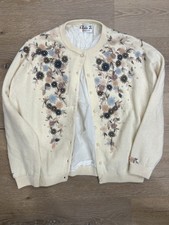 Vintage 50s Elsie Tu Cardigan Flowers Sequins Beaded Silk Lined