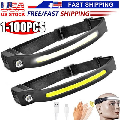 #ad COB LED Headlamp USB Rechargeable Headlight Torch Work Light Bar Head Band Lamp $930.18