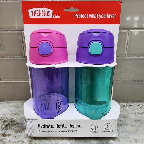Thermos Kids 16oz Hydration Bottle 2-Pack Purple/Teal NEW