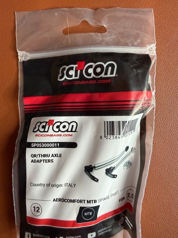 SCICON BRAND AEROCOMFORT MTB TRAVEL BAG QUICK RELEASE / THRU AXLE ADAPTERS_NEW!!