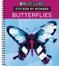 Sticker by Number Brain Games Butterflies 2-in-1 Book Set 42 Images to Stick NEW