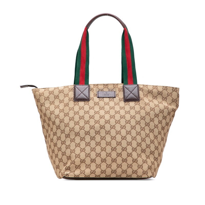 GUCCI GG Canvas Sherry Line Leather Tote Handbag 131231 399198