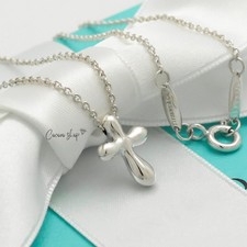 Authentic Tiffany & Co. Small Cross Pendant Necklace 16.1" Silver 925 w/Pouch