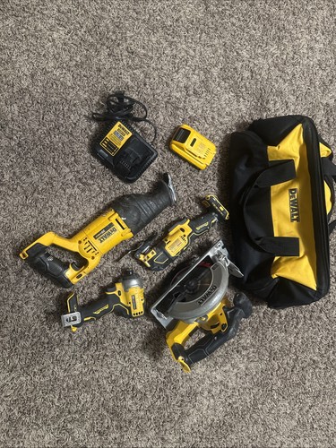 DEWALT 20V 4 Tool Set Circ Saw, Sawsall, Driver Multi Tool, 4 AH Battery & Charg
