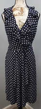 Chaps Sateen Wrap Dress Womens Medium Blue White Polka Dot Belted Ruffled V-Neck