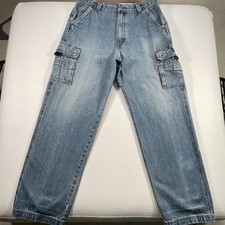Vintage Wrangler Cargo Jeans Mens 33x32 Blue Faded Baggy Denim Utility 90s Y2K
