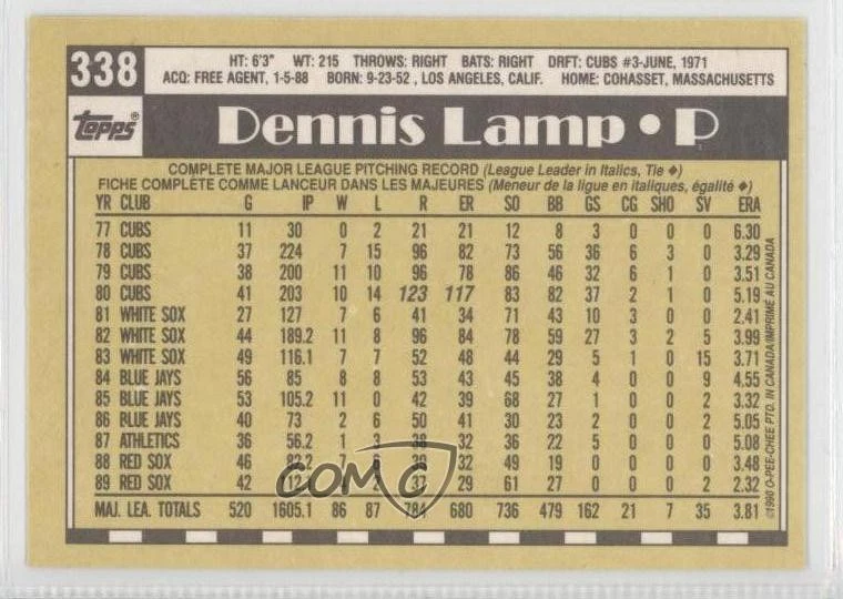 1990 O-Pee-Chee Dennis Lamp #338 - Image 2 of 2