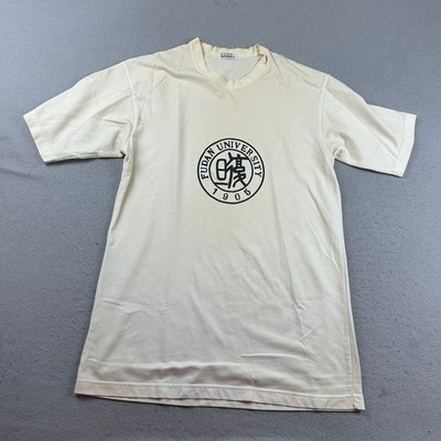 Fudan University Shirt Mens XL Off White Short Sleeves Yellowing *