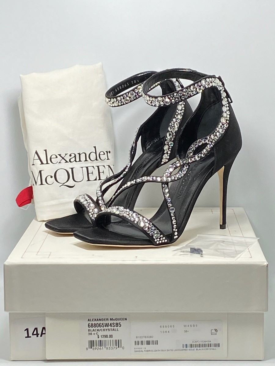 サンダル・ミュール Alexander Mcqueen Crystal Embellished Heel Sandals $1290 Alexander McQueen Crystal-Embellished Satin High-Heel